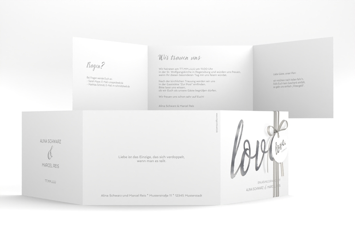Hochzeitseinladung Glam A6 Doppel-Klappkarte weiss silber
