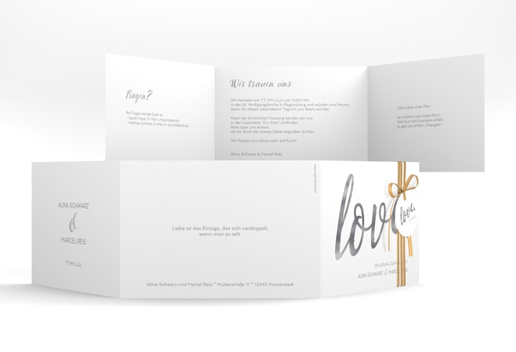 Hochzeitseinladung Glam A6 Doppel-Klappkarte weiss silber