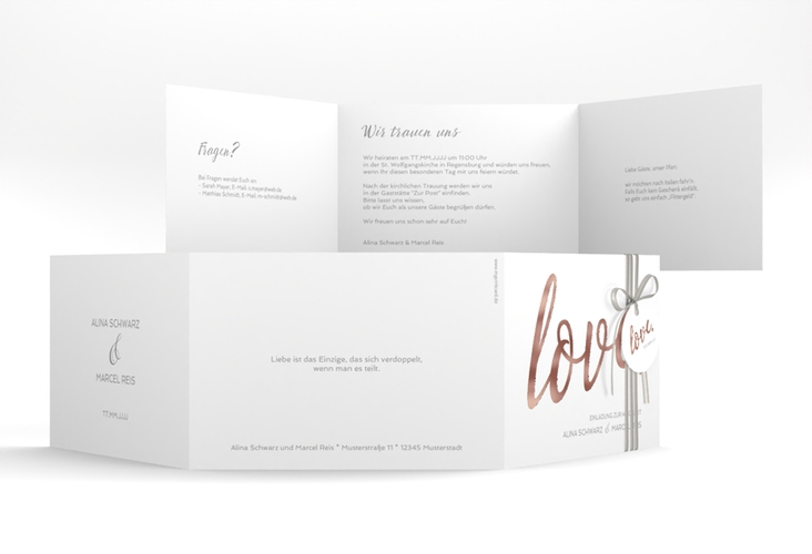 Hochzeitseinladung Glam A6 Doppel-Klappkarte weiss rosegold