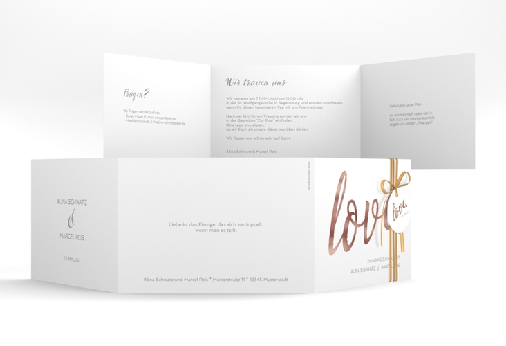 Hochzeitseinladung Glam A6 Doppel-Klappkarte weiss rosegold