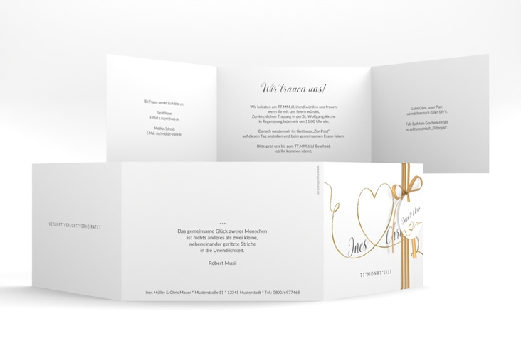 Hochzeitseinladung Dolce A6 Doppel-Klappkarte weiss gold