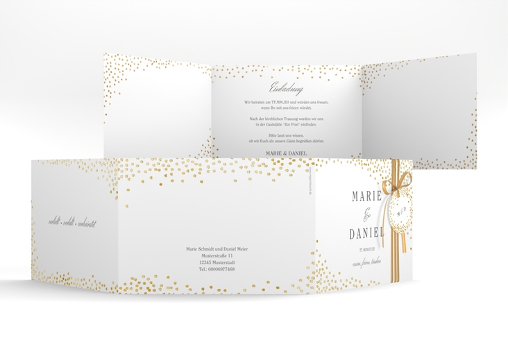 Hochzeitseinladung Glitter A6 Doppel-Klappkarte weiss gold