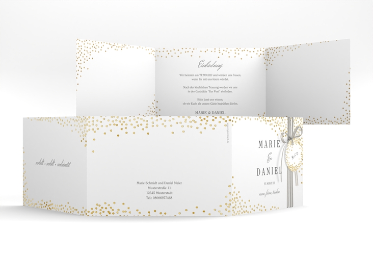 Hochzeitseinladung Glitter A6 Doppel-Klappkarte weiss gold