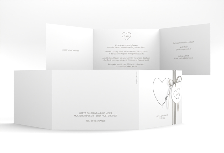 Hochzeitseinladung Lebenstraum A6 Doppel-Klappkarte weiss silber