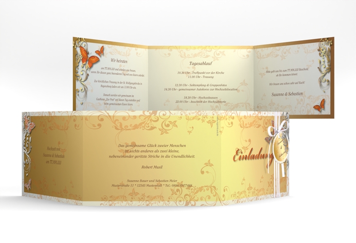 Hochzeitseinladung Toulouse A6 Doppel-Klappkarte orange silber