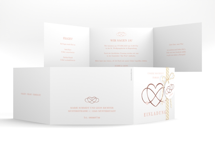 Hochzeitseinladung Infinity A6 Doppel-Klappkarte apricot rosegold