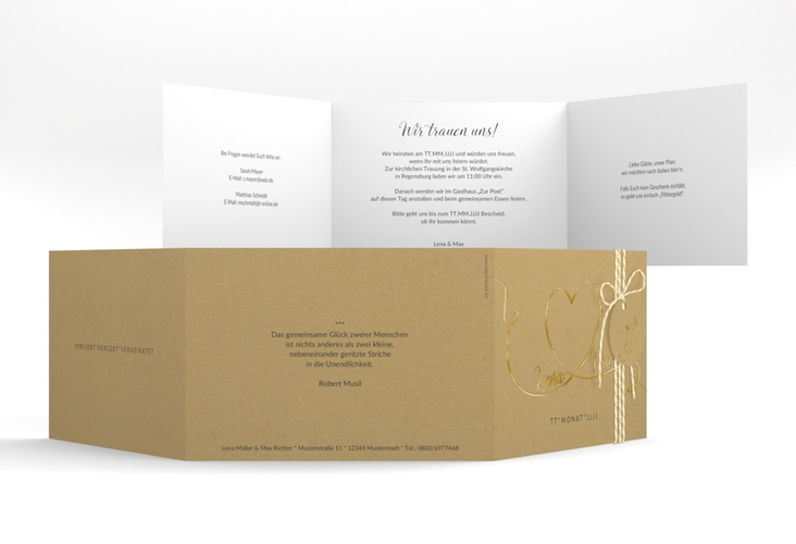 Hochzeitseinladung Herzensbund A6 Doppel-Klappkarte schwarz gold