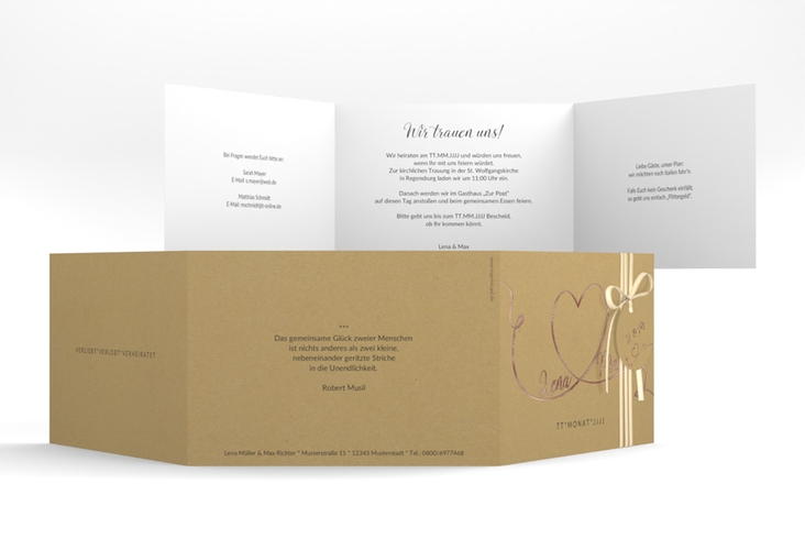 Hochzeitseinladung Herzensbund A6 Doppel-Klappkarte schwarz rosegold
