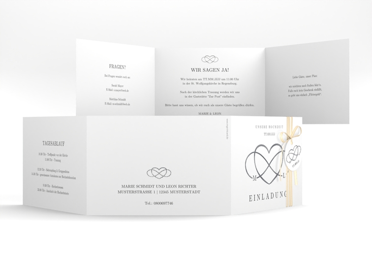 Hochzeitseinladung Infinity A6 Doppel-Klappkarte schwarz silber