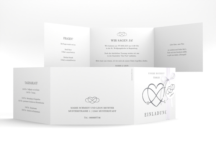Hochzeitseinladung Infinity A6 Doppel-Klappkarte schwarz silber
