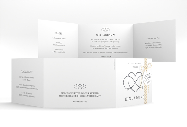 Hochzeitseinladung Infinity A6 Doppel-Klappkarte schwarz silber
