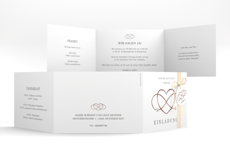 Hochzeitseinladung Infinity A6 Doppel-Klappkarte schwarz rosegold