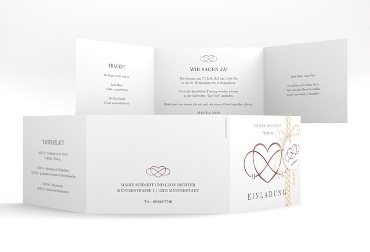 Hochzeitseinladung Infinity A6 Doppel-Klappkarte schwarz rosegold