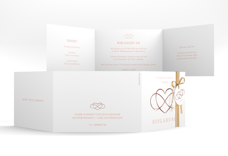 Hochzeitseinladung Infinity A6 Doppel-Klappkarte apricot rosegold