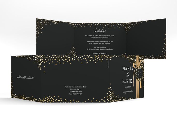 Hochzeitseinladung Glitter A6 Doppel-Klappkarte schwarz gold