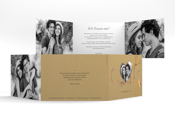 Hochzeitseinladung Herzensbund A6 Doppel-Klappkarte schwarz rosegold