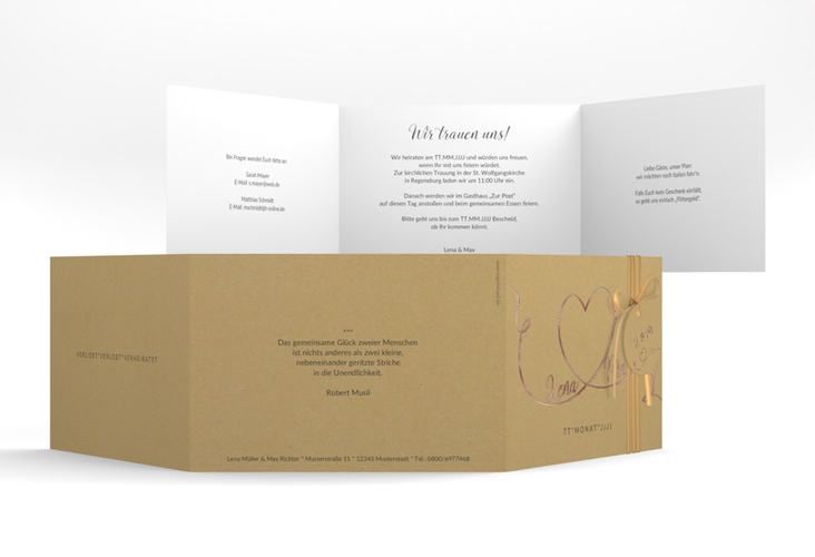Hochzeitseinladung Herzensbund A6 Doppel-Klappkarte schwarz rosegold