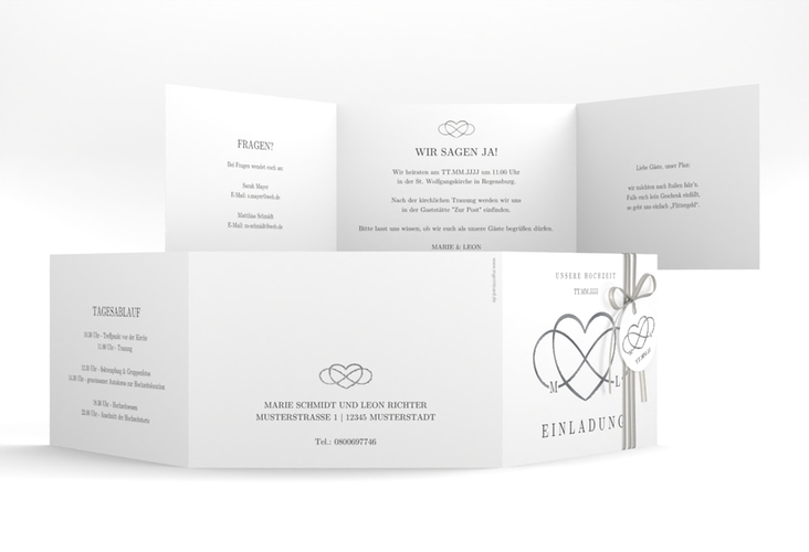 Hochzeitseinladung Infinity A6 Doppel-Klappkarte schwarz silber