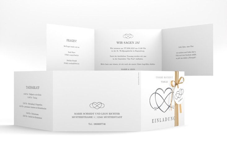 Hochzeitseinladung Infinity A6 Doppel-Klappkarte schwarz silber