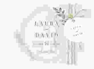 Save the Date Deckblatt Transparent Herbarium A6 Deckblatt transparent gold mit geometrischem Rahmen und Blätter-Dekor