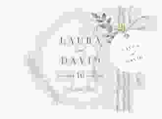 Save the Date Deckblatt Transparent Herbarium A6 Deckblatt transparent rosa mit geometrischem Rahmen und Blätter-Dekor