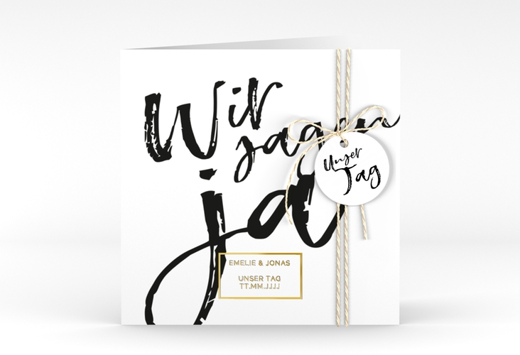 Hochzeitseinladung Words quadr. Klappkarte gold modern mit Brush-Schrift