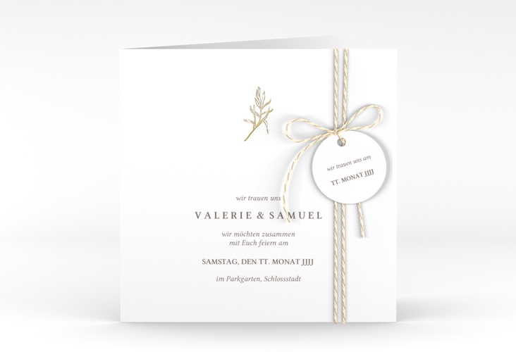 Hochzeitseinladung Ivy quadr. Klappkarte gold minimalistisch mit kleiner botanischer Illustration