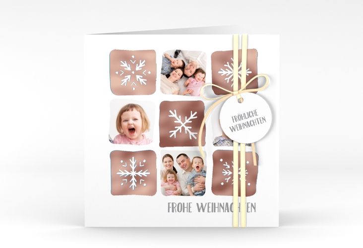 Weihnachtskarte Snowflakes quadr. Klappkarte rosegold