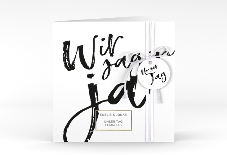 Hochzeitseinladung Words quadr. Klappkarte silber modern mit Brush-Schrift