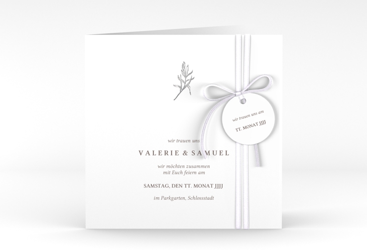 Hochzeitseinladung Ivy quadr. Klappkarte silber minimalistisch mit kleiner botanischer Illustration