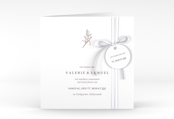 Hochzeitseinladung Ivy quadr. Klappkarte rosegold minimalistisch mit kleiner botanischer Illustration