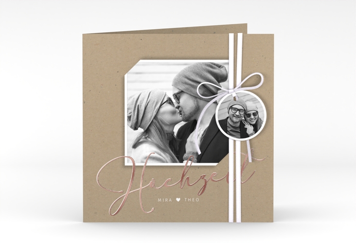 Hochzeitseinladung Crafty quadr. Klappkarte rosegold mit Foto