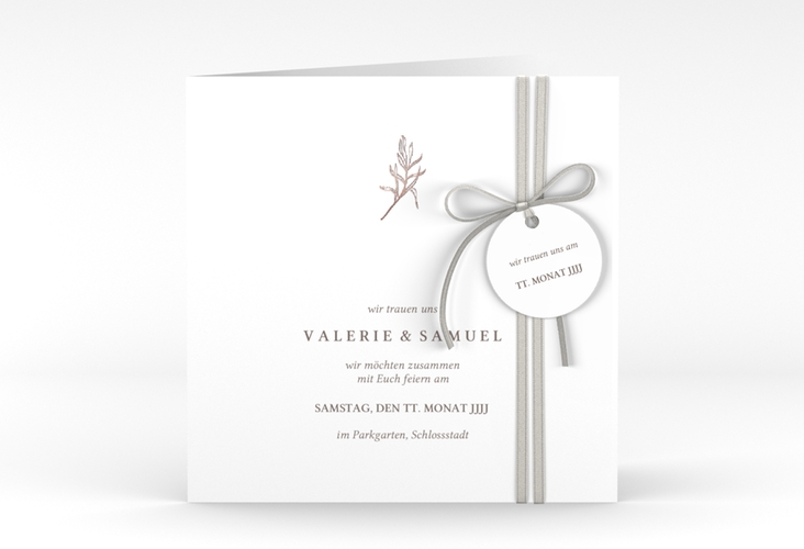 Hochzeitseinladung Ivy quadr. Klappkarte rosegold minimalistisch mit kleiner botanischer Illustration