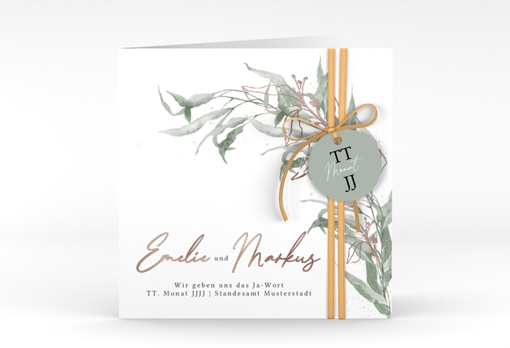 Hochzeitseinladung  Eucalyptus Green quadr. Klappkarte rosegold