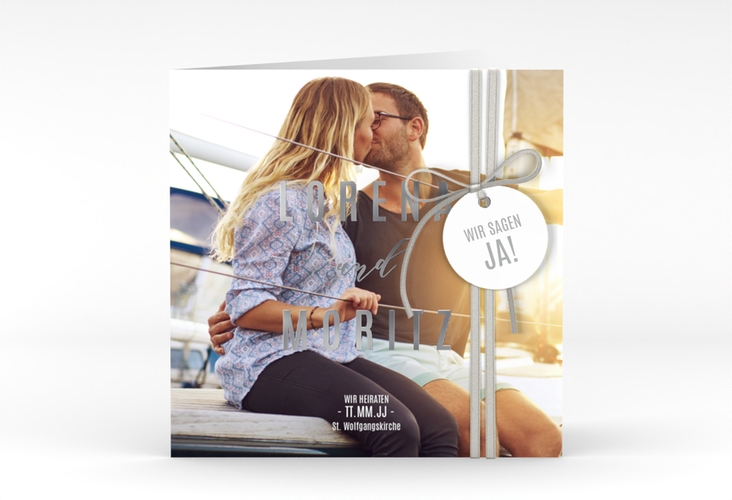 Hochzeitseinladung Memory quadr. Klappkarte silber