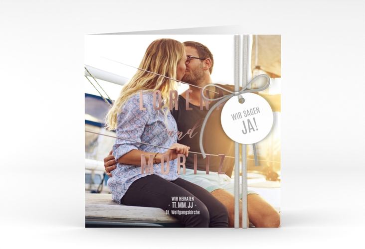 Hochzeitseinladung Memory quadr. Klappkarte rosegold