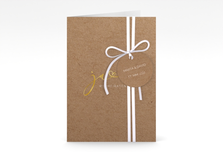 Hochzeitseinladung Jawort A6 Klappkarte hoch gold modern minimalistisch mit veredelter Aufschrift