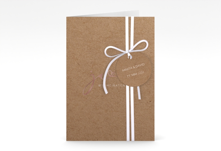Hochzeitseinladung Jawort A6 Klappkarte hoch rosegold modern minimalistisch mit veredelter Aufschrift