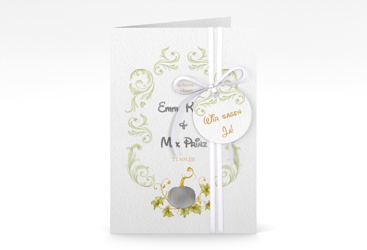Einladungskarte Hochzeit Märchenhaft A6 Klappkarte hoch silber