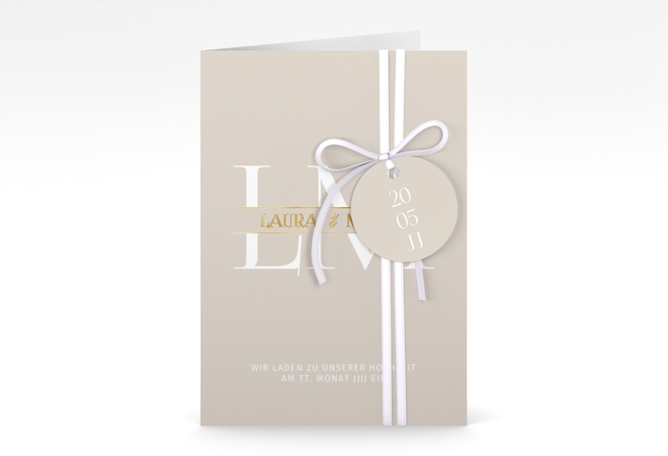 Einladungskarte Hochzeit Monogramm A6 Klappkarte hoch gold