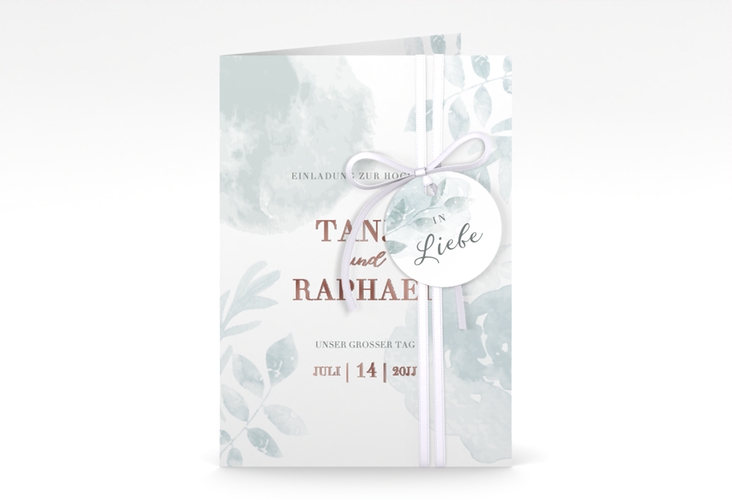 Einladungskarte Hochzeit Blätterdruck A6 Klappkarte hoch rosegold