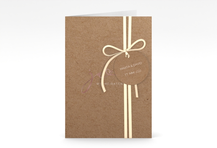 Hochzeitseinladung Jawort A6 Klappkarte hoch rosegold modern minimalistisch mit veredelter Aufschrift