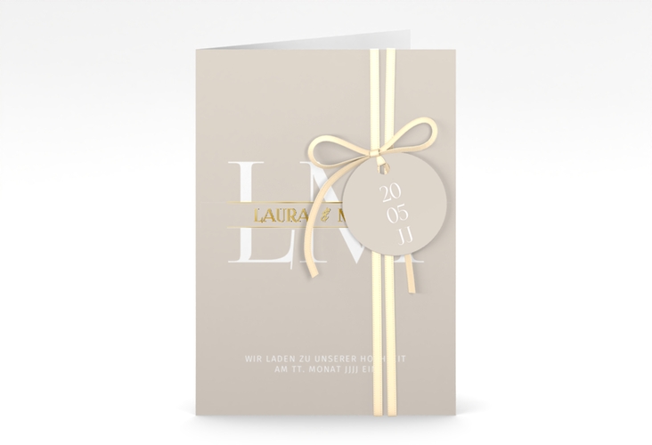 Einladungskarte Hochzeit Monogramm A6 Klappkarte hoch gold