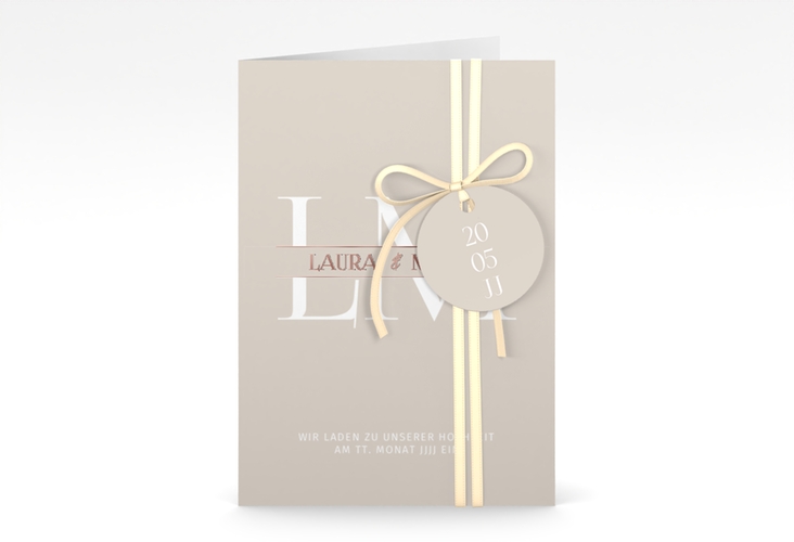 Einladungskarte Hochzeit Monogramm A6 Klappkarte hoch rosegold