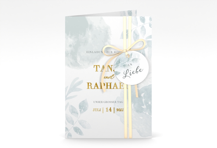 Einladungskarte Hochzeit Blätterdruck A6 Klappkarte hoch gold