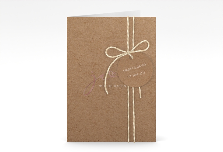 Hochzeitseinladung Jawort A6 Klappkarte hoch rosegold modern minimalistisch mit veredelter Aufschrift