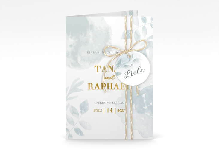 Einladungskarte Hochzeit Blätterdruck A6 Klappkarte hoch gold