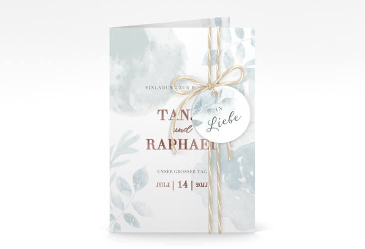 Einladungskarte Hochzeit Blätterdruck A6 Klappkarte hoch rosegold