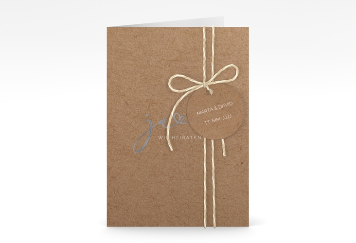 Hochzeitseinladung Jawort A6 Klappkarte hoch silber modern minimalistisch mit veredelter Aufschrift
