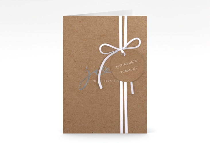 Hochzeitseinladung Jawort A6 Klappkarte hoch silber modern minimalistisch mit veredelter Aufschrift